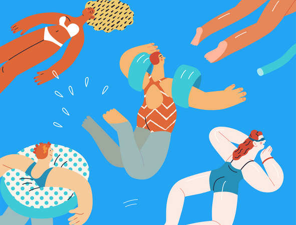 People Floating In Swimming  Illustration