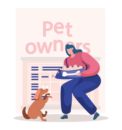 People following feeding time tablet for pets Illustration
