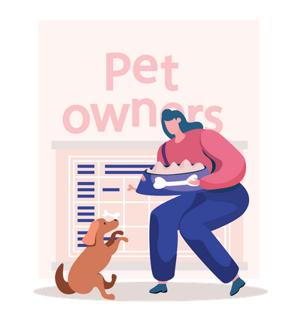 People following feeding time tablet for pets  Illustration