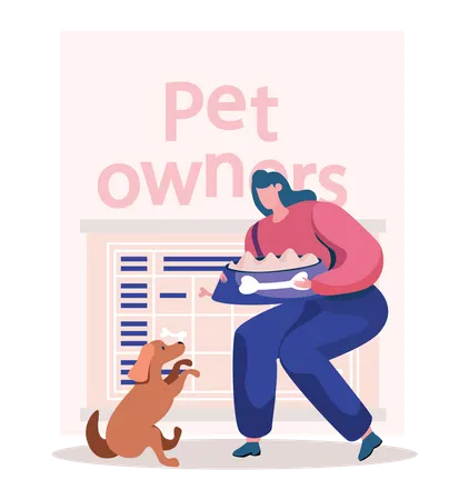 People following feeding time tablet for pets  Illustration