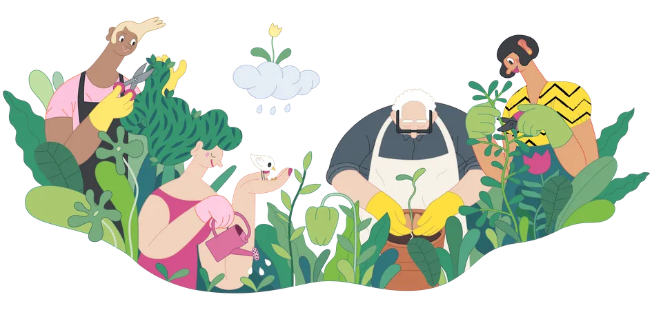 People gardening  Illustration