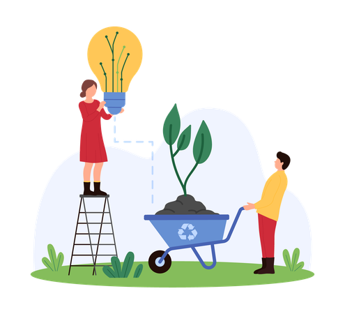 People generating electricity using biomass  Illustration