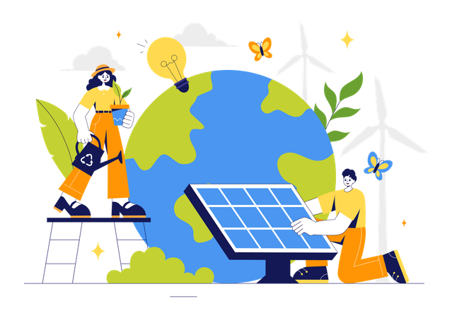 People generating green energy  Illustration