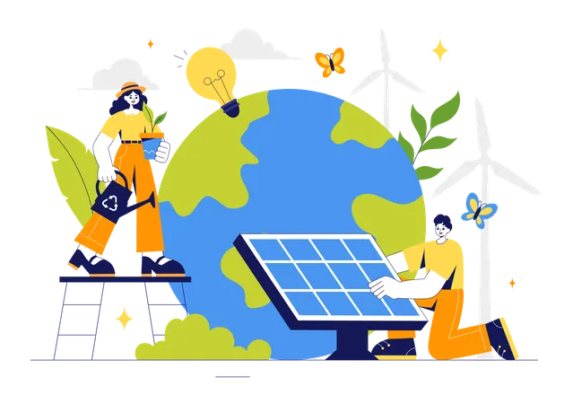 People generating green energy  Illustration