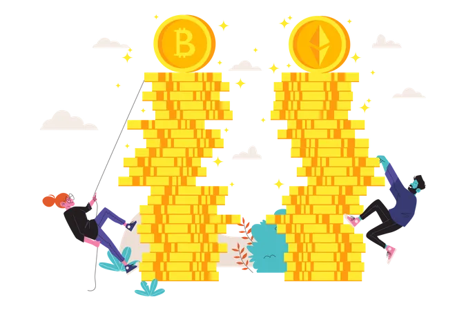 People generating profits from cryptocurrencies  イラスト