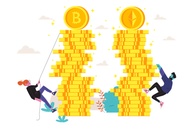 People generating profits from cryptocurrencies  Illustration