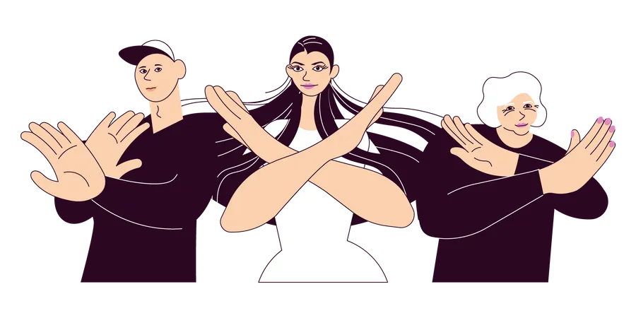 Young And Elderly People Gesturing Break The Bias In Support Of International Womens Day Male And Female Characters Crosses Her Arms Illustration