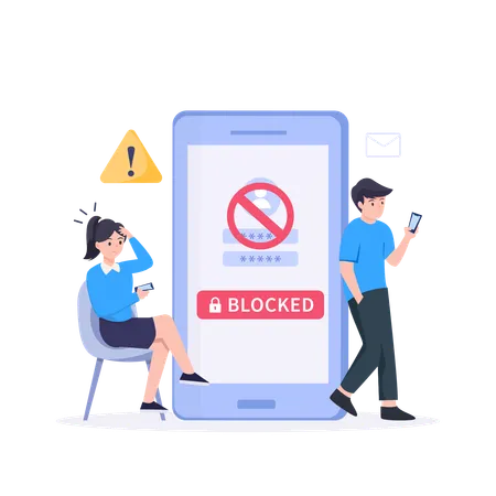 Internet Blocking Symbolic Composition With User Stopping Email Harassment With Big Lock Illustration