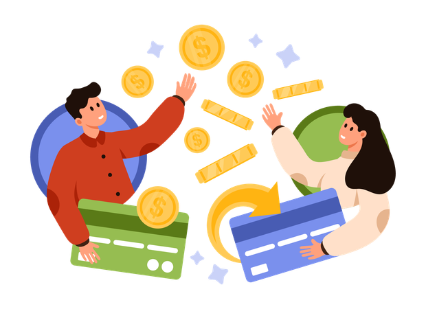 People getting Cash back Rewards with Credit Cards  Illustration