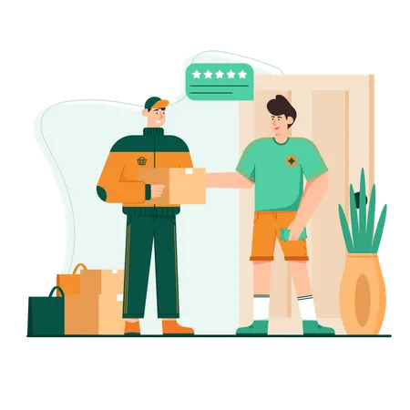 People getting delivery and giving delivery ratings Illustration