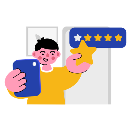 People getting delivery and giving delivery ratings  Illustration