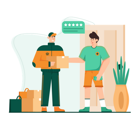 People getting delivery and giving delivery ratings  Illustration