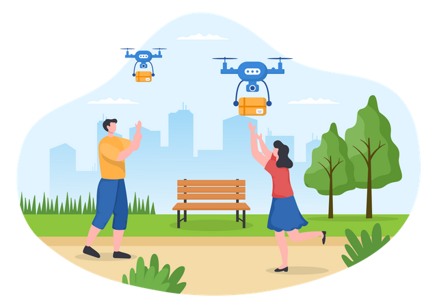 People getting delivery by drone  Illustration