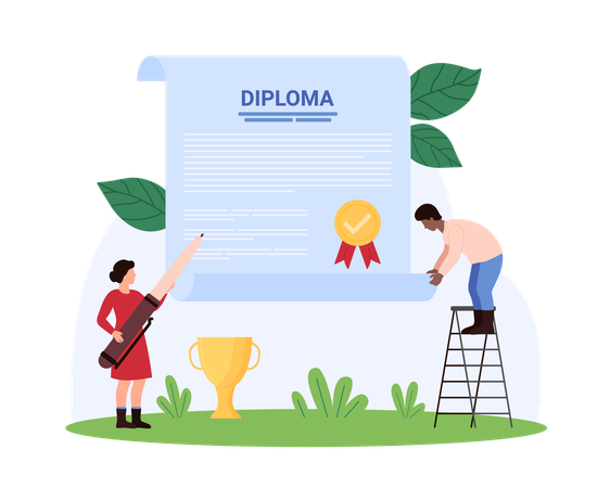 People getting diploma certificate  Illustration