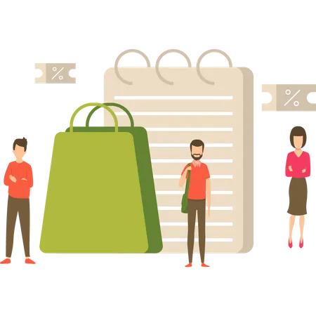 Boys Or Girls With Sale Bags Doing Shopping Online Illustration