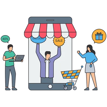 People getting Discount on shopping  Illustration