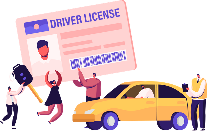 People Getting Driver License  Illustration