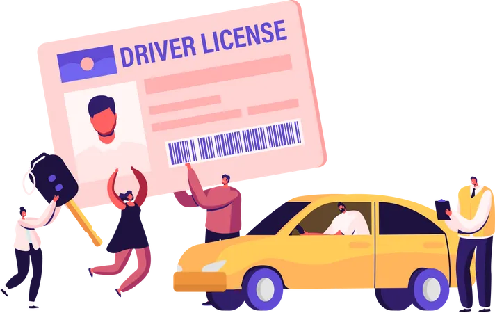 People Getting Driver License  Illustration