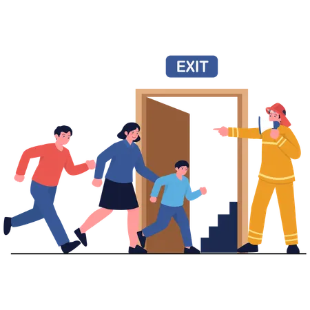 People getting Fire Evacuation  Illustration