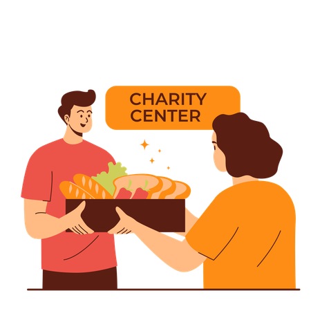 People getting food aid charity center Illustration