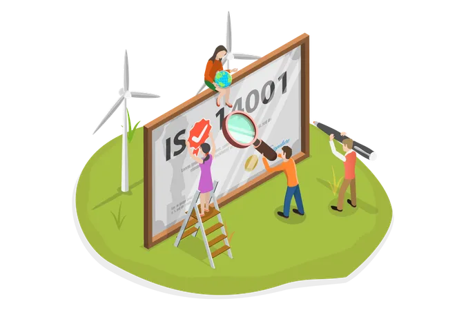 3 D Isometric Flat Vector Conceptual Illustration Of ISO Certification Environmental Management System Illustration