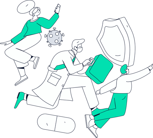 People Getting Medical Insurance While Doctor Running With Medical Box  Illustration