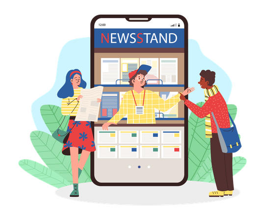 People getting news from mobile app  Illustration