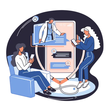 People getting online doctor treatment  Illustration