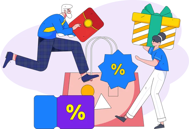 People getting Shopping Voucher  Illustration