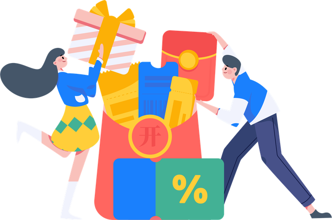 People getting Shopping Voucher  Illustration