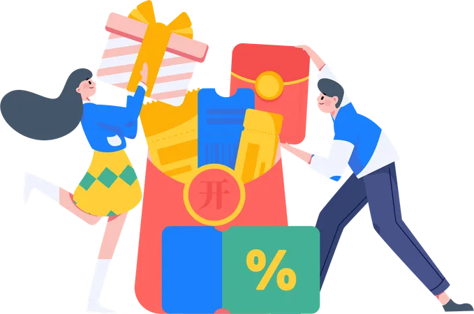 People getting Shopping Voucher  Illustration