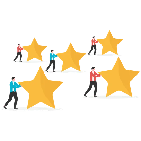 People getting star rating for work performance  Illustration