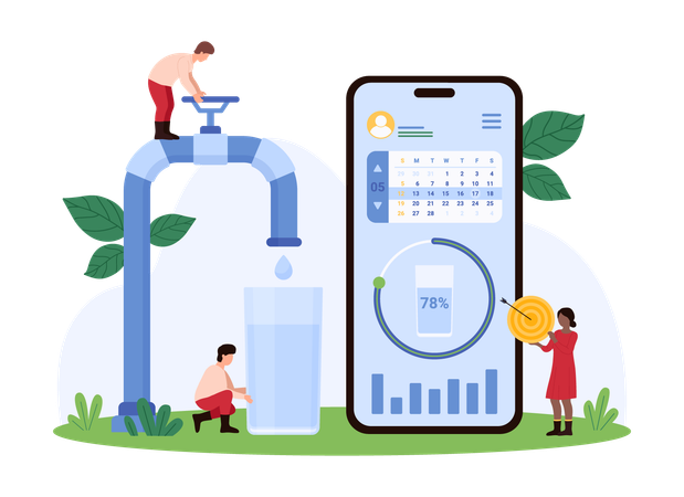People getting water reminder on mobile app  Illustration