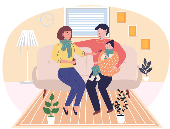 People give medicine to daughter  Illustration