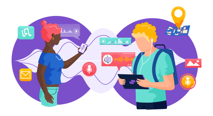People giving command to smart device  Illustration