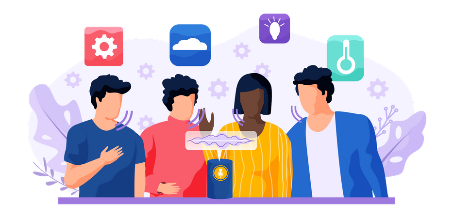 People giving command to smart speaker  Illustration