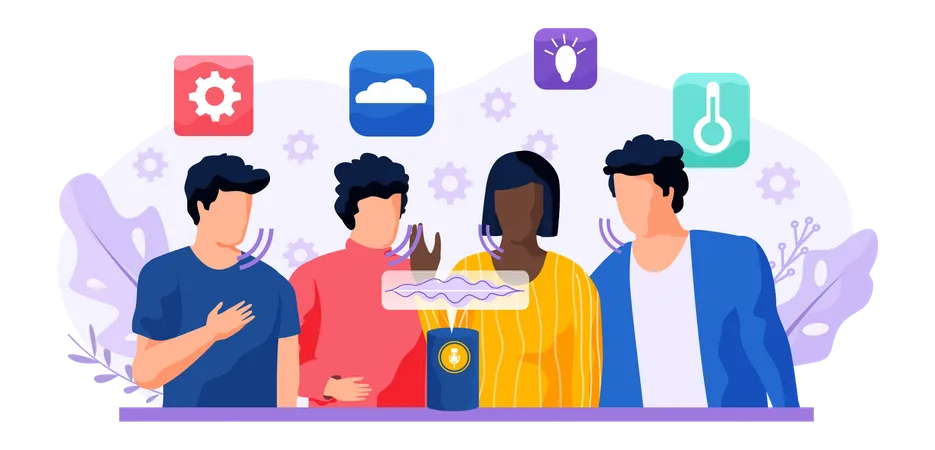 People giving command to smart speaker  Illustration