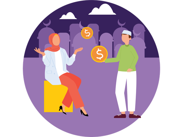 People giving Eid Money  Illustration