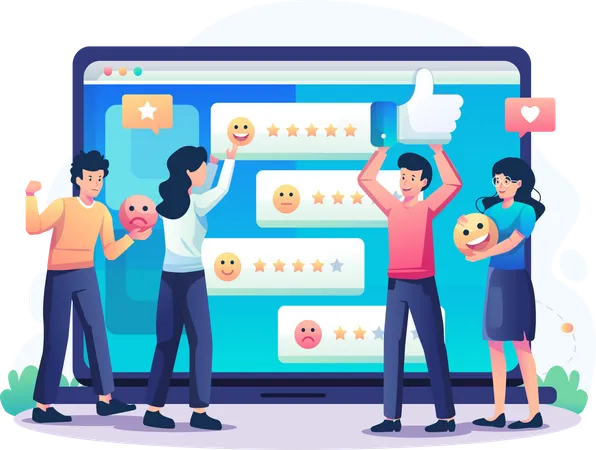 People giving feedback online  Illustration