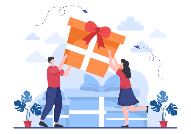 People Giving Gift Illustration