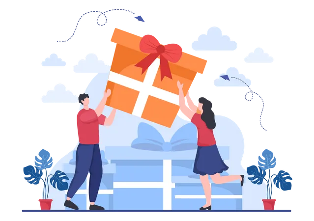 People Giving Gift Illustration