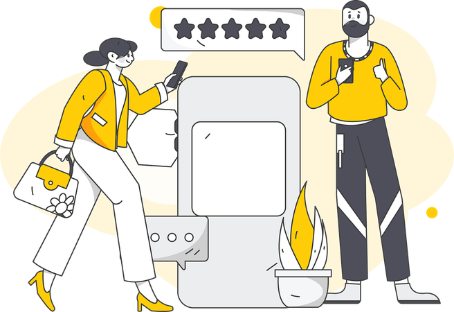 People giving mobile review Illustration