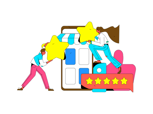 People giving online shopping review  Illustration