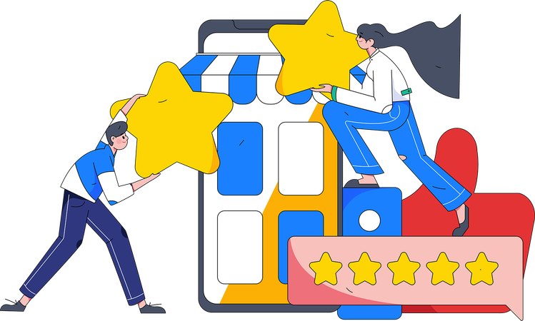 People giving online shopping review  Illustration