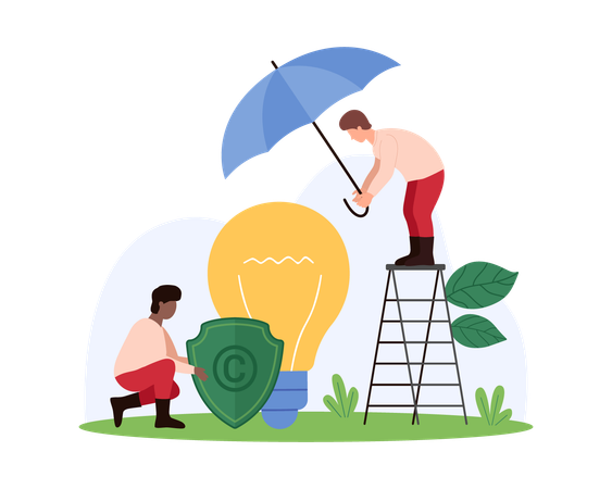People giving protection of intellectual property  Illustration