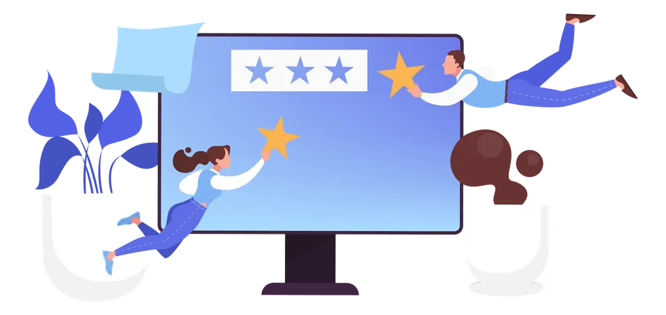 People Rate A Product Online Concept Customer Review And Feedback Star Rating On The Computer Screen Vector Illustration In Cartoon Style Illustration