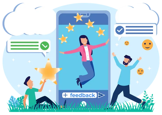 People giving rating by mobile  Illustration