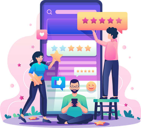 People giving rating on smartphone Illustration