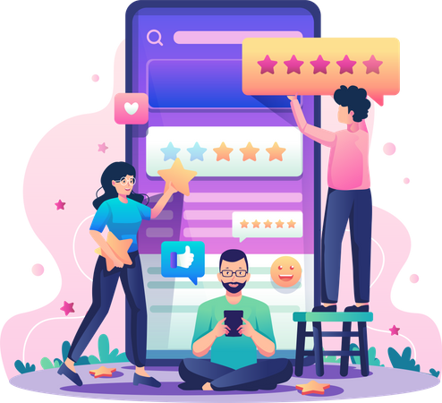 People giving rating on smartphone  Illustration