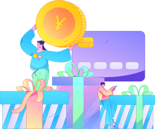 People giving shopping discount  Illustration